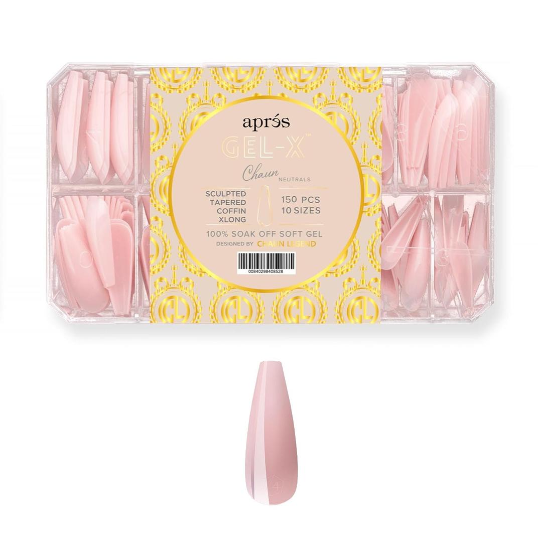 2 x APRÉS x Chaun Legend Neutrals "CHAUN" Gel-X Box Of Nail Tips, Exclusive Tapered, 10 Sizes 0-9, Soft Gel Tip Box (150pcs) (Sculpted Tapered Coffin Extra Long, 150)