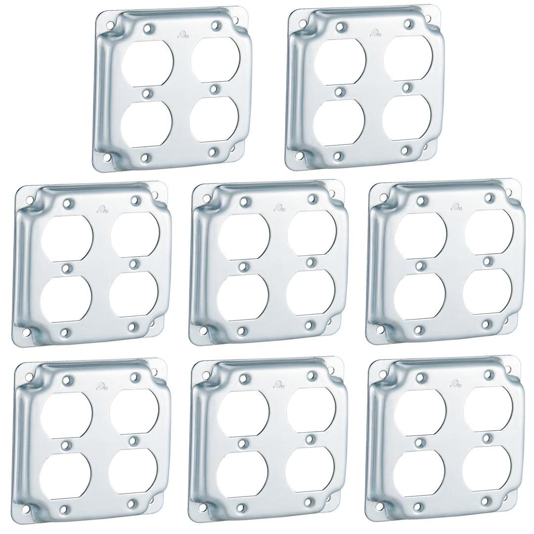 8 Pcs 4 x 4 Inch Metal Receptacle Electrical Box Cover Square Exposed Work Receptacle Outlet Case Cover for 4 Inch Electrical Box (2 Duplex)