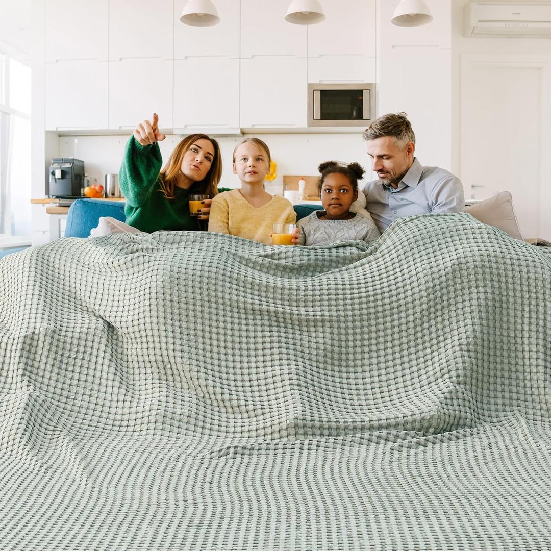 Bedsure Cooling Cotton Waffle Oversized King Blanket - Lightweight Breathable Blankets Rayon Derived from Bamboo for Hot Sleepers, Luxury Throws for Bed and Sofa, Sage Green, 120x96 Inches