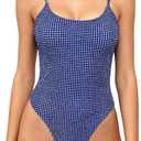 Women's Sexy One Piece Bathing Suit Swimsuit High Cut Leg Cheeky Coverage, Adjustable Thin Strap (Blue / White Gingham, Size S (High Cut))