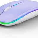 Wireless Bluetooth Mouse Rechargeable Laptop Mice with LED Lights Silent Slim Use(BT5.2 and 2.4G Portable USB Receiver)Dual Mode Computer Mouse for Laptop/iPad/Tablet/Apple/Computer/Mac(Purple)