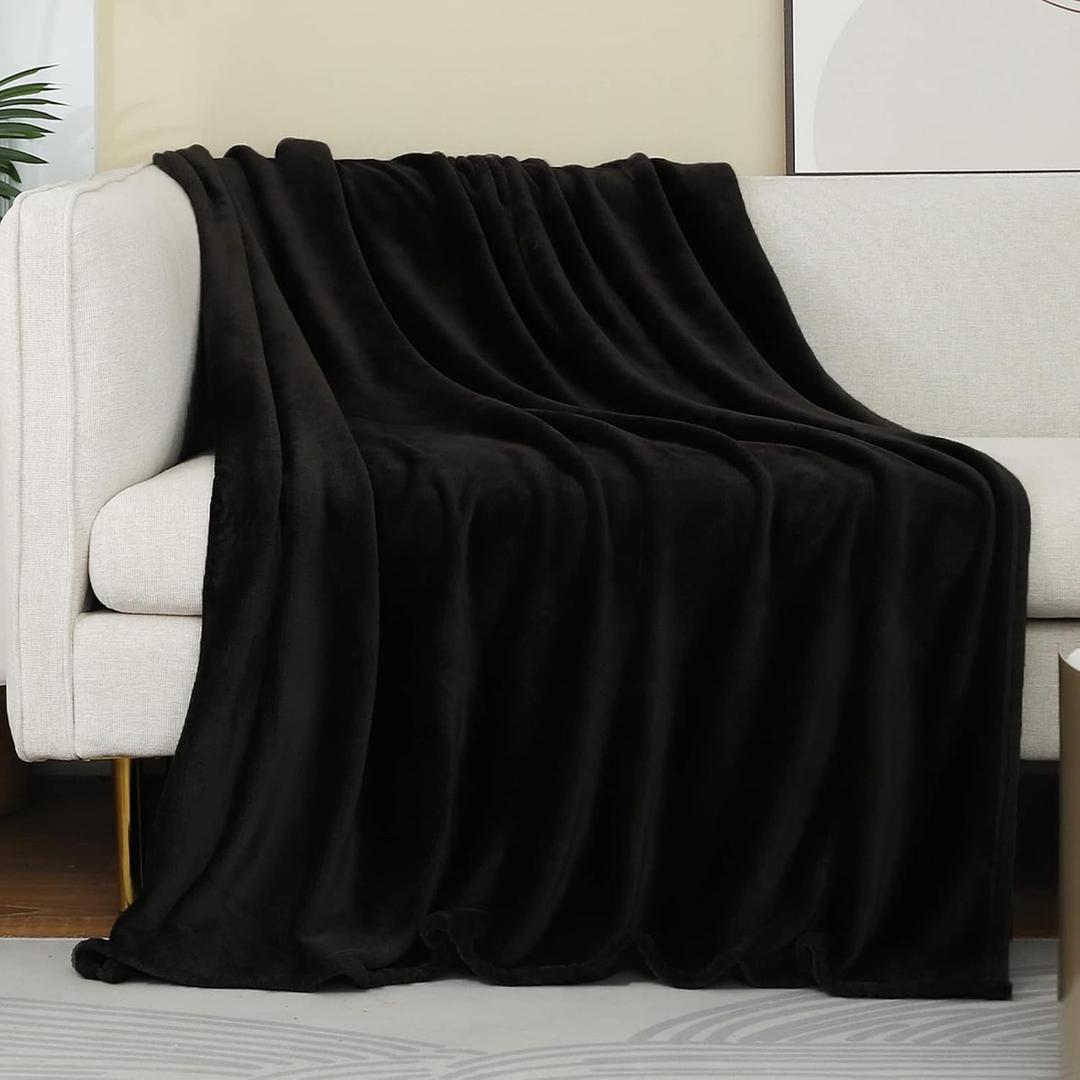 JIAHANNHA Flannel Fleece Blanket Twin Size(60 by 80 Inches),Black Throw Blanket for Couch Sofa Bed 280GSM,Super Soft Plush Cozy and Lightweight Warm Bed Blanket for All Season