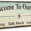 Welcome to Our Patio Sign decorations outdoor, Patio Decor Outside Vintage Metal Tin sign Backyard Wall Decor back porch Accessories 16x6 Inches