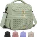 Lunch Box for Women, 12L Insulated Dual Deck & Detachable Divider | 10-Hour Insulation, Spacious Pastel Quilted Puffer Lunch Bag, Dry/Wet Layers, Work School Trip Picnic, 6 Pockets, Lightweight, Green