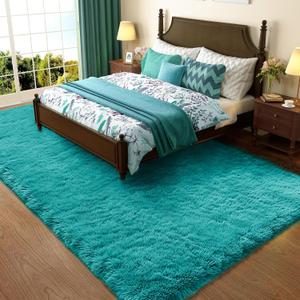 Ophanie Teal Rugs for Bedroom Living Room, Fluffy Fuzzy Furry Carpet, Plush Soft Shaggy Bedside Indoor Floor 4x6 Area Rug for Kids Girls Boys Baby Teen Dorm Nursery Home Decor Aesthetic