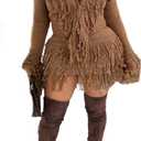 Vaceky Fringe Cardigan Skirt Set Women Lightweight Sweater Jacket Bodycon Mini Skirts (X-Large, Coffee)