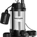 FOTING 1HP Submersible Sump Pump Cast Iron and Stainless Steel, 6000 GPH Sewage/Effluent Pump, 115V Automatic Tethered Float Switch, Septic Pumps for Basement, Septic Tank, Basin, Sewage System