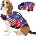 Kuoser Dog Life Jacket XL, American Flag Large Dog Life Vests for Swimming Boating, Reflective Dog Water Vest with High Flotation, Dog Swim Vest for Large Dogs