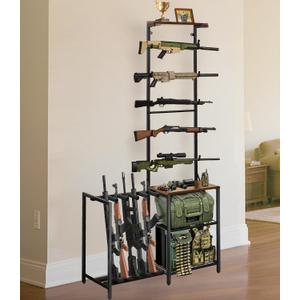 Gun Rack, Indoor Gun Racks for Wall Mount, Rifle Rack and Shotgun Floor Stand with Pistol Holder, Wall Gun Rack Stand Holds up 10 Guns Storage, Hunting Gun Display Shelf for Garage Shop