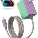 TPC 39W Charger for Nintendo Switch, 15V 2.6A AC Adapter Fast Charging with 5FT USB-C Cord, Compatible with Switch Lite, OLED, Steam Deck, Support TV Mode (Green/Pink)