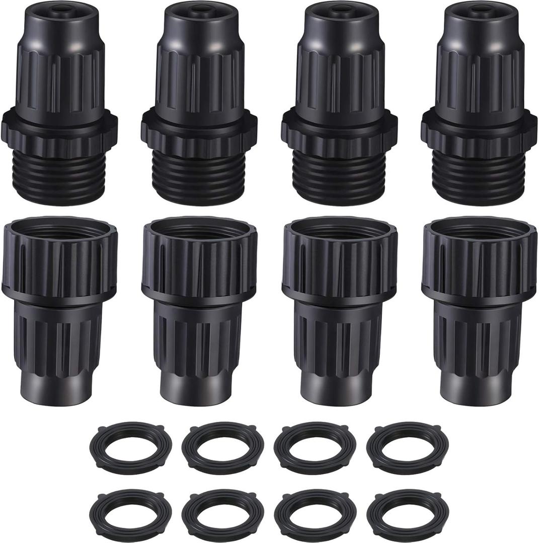 4 Sets Garden Expandable Hose Repair Kit Plastic Faucet Adapter Water Hose Connectors with 8 Pieces 3/4 Inch Rubber Gaskets for Garden Hose