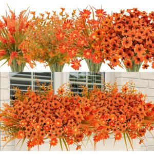 24 Bundles Artificial Fall Flowers Outdoor UV Resistant Fake Autumn Plants No Fade Faux Fall Plants Arrangements for Farmhouse Garden Porch Window Box Thanksgiving Home Decor (Eucalyptus + Violet)