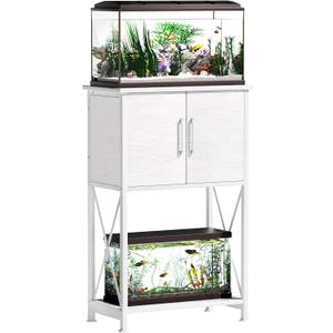 5-10 Gallon Fish Tank Stand, Metal Double Aquarium Stand with Cabinet for Fish Tank Accessories Storage, Heavy Duty 20.5" L* 11.02" W Tabletop, 500LBS Capacity White PG06YGW