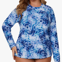 Halcurt Womens Plus Size Long Sleeve Rash Guard Swim Top with Built in Bra Loose Fit UPF50+ Sun Protection Swimsuit 1X