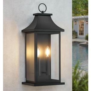 tewei 22'' Large Outdoor Wall Light, Porch Light Outdoor Wall Sconce Lantern, 2-Light Black Exterior Lighting Fixture Wall Mount, Outside Light for House Garage, 1-Pack