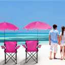 2 Pack Beach Umbrella Chairs Folding Camping Portable Beach Chairs with Canopy Shade Adults with Cup Holder Carrying Bag for Camping Hiking Travel Picnic Outdoor Events(Rose Red)