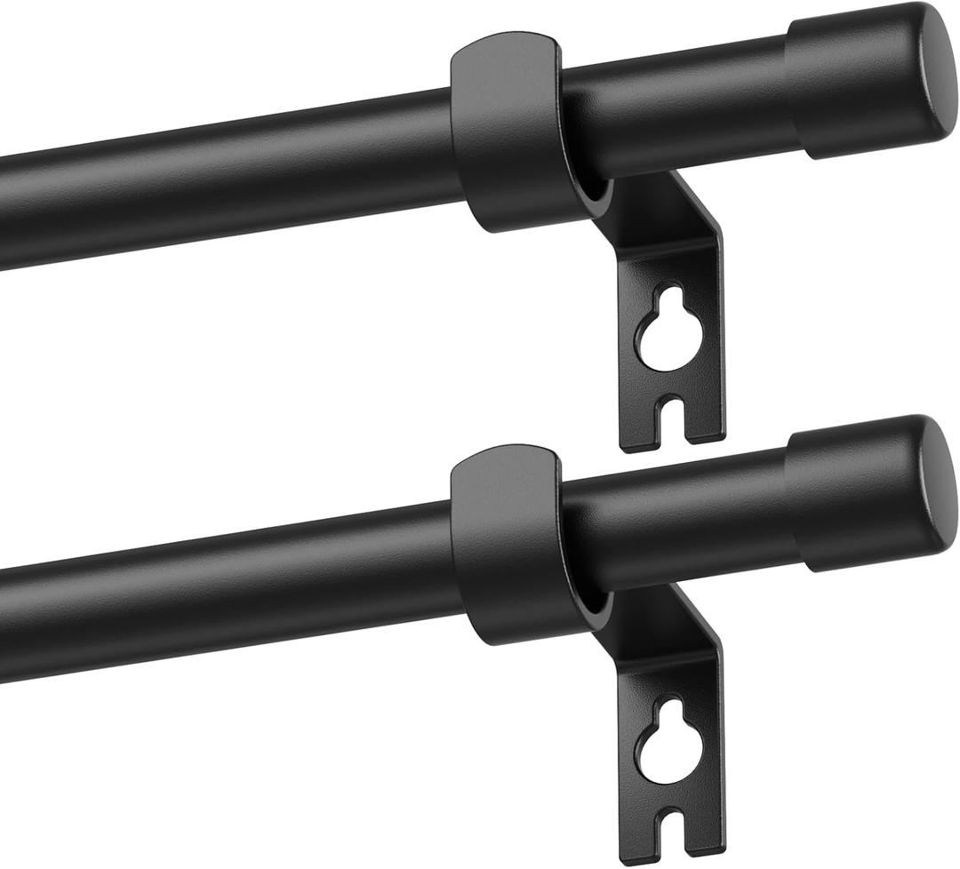 Black Curtain Rods 2 Pack, 5/8 Inch Small Curtain Rods for Windows 32 to 45 Inch Stainless Steel with Brackets Easy to Install for Bedroom Living room Bathroom Kitchen