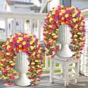 Artificial Hanging Flowers for Outdoors, 4 PCS 600 Blooms UV Resistant Morning Glory Faux Silk Vines, No-Odor Realistic Fake Plants for Garden Planter Porch Patio Decoration, Purple & Yellow & Red