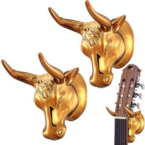 2 Pcs Bull Guitar Wall Mount Guitar Wall Hanger Bull Guitar Holder Guitar Wall Rack Gold Bull Art Ukulele Hook Stand for Acoustic Electric Bass Guitar Storage Player Gift