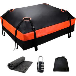 Car Rooftop Cargo Carrier Roof Bag Waterproof for All Top of Vehicle with/Without Rack Includes Topper Anti-Slip Mat + Reinforced Straps + 64Door Hooks + Luggage Lock