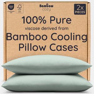Bambaw 100% Viscose Derived from Bamboo Pillowcase Standard Size  Set of 2 Cooling Pillow Cases Standard Size, Breathable & Anti Acne Pillowcase, Cooling Pillow Cover, Envelope Closure (Sea Glass)