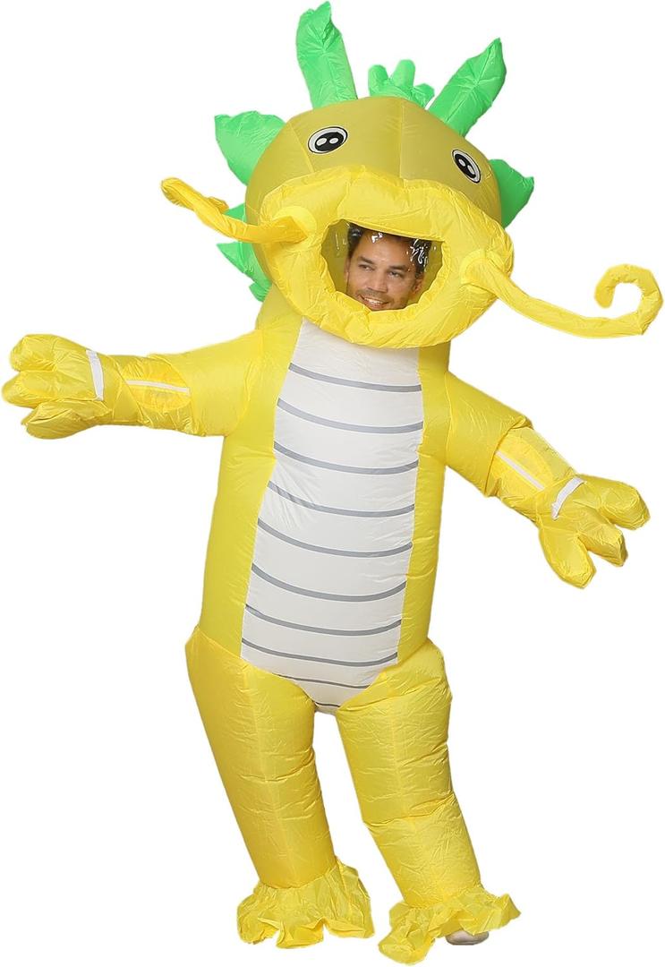 HIYAPATY Inflatable Dragon Costume Adult Blow Up Dragonman Suit for Halloween Christmas Fancy Dress, Yellow