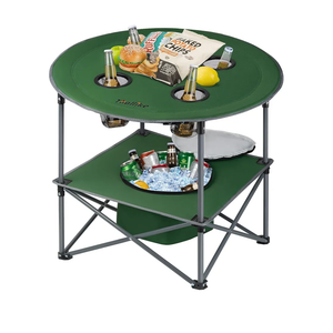Portable Lightweight Folding Camping Table - Collapsible Foldable Picnic Camp Table with Cooler 4 Enlarged Upgraded Cup Holders and Carry Bag for Tailgating Beach BBQ RV Hiking Party Travel