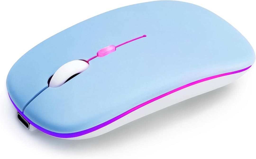 Wireless Bluetooth Mouse Rechargeable Long Lasting Dual Mode - BT 5.2 & 2.4G Silent RGB LED Mice, Slim Portable Ergonomic Mouse for Laptop/PC/Tablet/MacBook/iPad/Apple Devices (Blue)