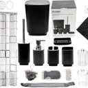 29pcs, Bathroom Accessories Set, Bathroom Accessory Set with Trash Can, Bathroom Shower Curtain Sets, Shower Curtains for Bathroom Sets, Black Restroom Decor and Accessories