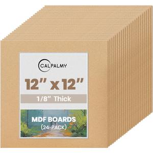 CALPALMY 24-Pack MDF Board 1/8 Inch Thick 12" x 12" Unfinished Wood Panels, 3mm Thick Medium Density Fiberboard Wood Boards for Crafts, Painting, Carpentry, Engraving, Interior Design, and More