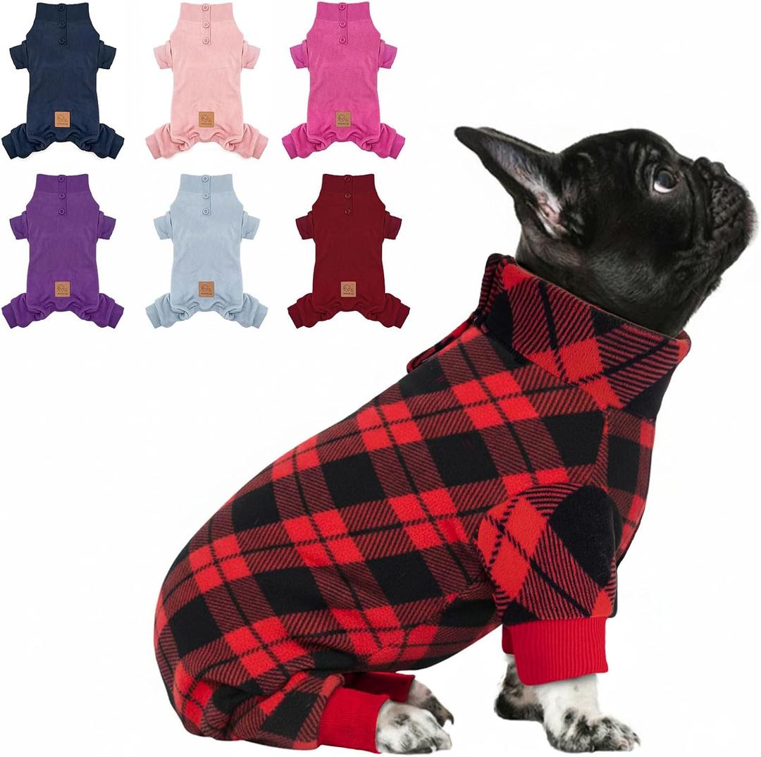 cyeollo Dog Pajamas Small Sized Dog, Warm Fleece Doggy Pjs Soft Doggie Onesie Stretchy Sweater in Cold Weather Winter Dogs Coat Pet Jammies Clothes for Puppy Female & Male, Buffalo Plaid L (Large (chest Girth: 18"-21"))