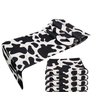 4 Pcs Linen Cow Print Table Runner Black and White Farm Cow Print Tablecloth Western Barnyard Cowboy Themed Table Cloths for Birthday Party Decorations Home Kitchen Supplies (13 x 72 in)