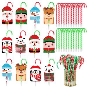 Zhanmai 144 Pcs Christmas Pens Set Include 72 Pcs Christmas Candy Cane Pen 72 Gift Cards Black Ballpoint Pens Bulk Party Favor Gift Supplies(Red)