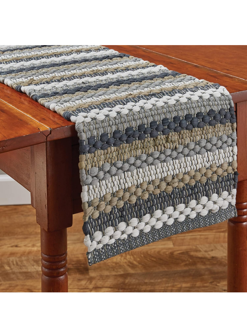 Park Designs Gray Striped Hartwick Chindi Table Runner 13" x 36", Soft 100% Cotton Handloomed Runner for Country Farmhouse Decor and Everyday Use, Protects Table