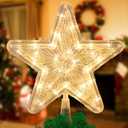 DERAYEE Christmas Star Tree Topper Lighted, Xmas Tree Topper with Lights Light Up Star Topper for Christmas Tree Decorations Battery Operated 9 Inch (Yellow)