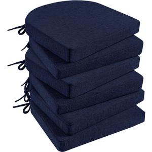 Basic Beyond Memory Foam Dining Chair Cushions, 6 Pack - Navy, 16 x 16 inches, Slip Resistant with Ties, Indoor Use, Modern Style, Resilient