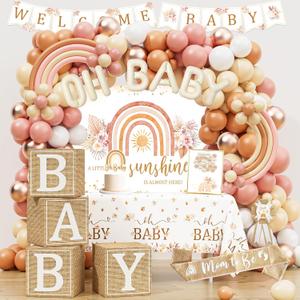 Boho Baby Shower Decorations, Boho Rainbow Baby Shower Party Supplies, A Little Ray of Sunshine is Almost Here, Its a Girl Gender Reveal, Baby Shower Backdrop Balloon Arch Boxes Mom to Be Sash
