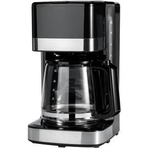 Amazon Basics 12 Cup Drip Coffee Maker with Glass Carafe (1.9 Qt), Auto Shut-off, Auto Pause, Removable Filter Basket, Black & Silver