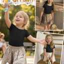 Girls Short Sleeve Shirts Lettuce Trim Boat Neck Tops Summer Casual Tee Basic Cute T-Shirts (Black,13-14 Years) (