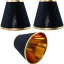 Small Lamp Shade Chandelier Shades Set Of 3, Fabric Lampshade For Wall Lamp, Chandelier Shades, Small Table Lamps, Clip-On Fitter For Cutting Edge Bulbs, 3" x 6" x 5" (Black And Gold Phnom Penh)