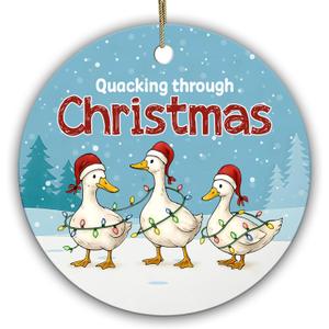 Funny Duck Christmas Ornament - Quacking Through Gift for Duck Lovers - Cute Farm Animal Tree Decoration - Country Xmas Dcor - Ceramic Ornament for Men, Women, Farmers, Homesteaders