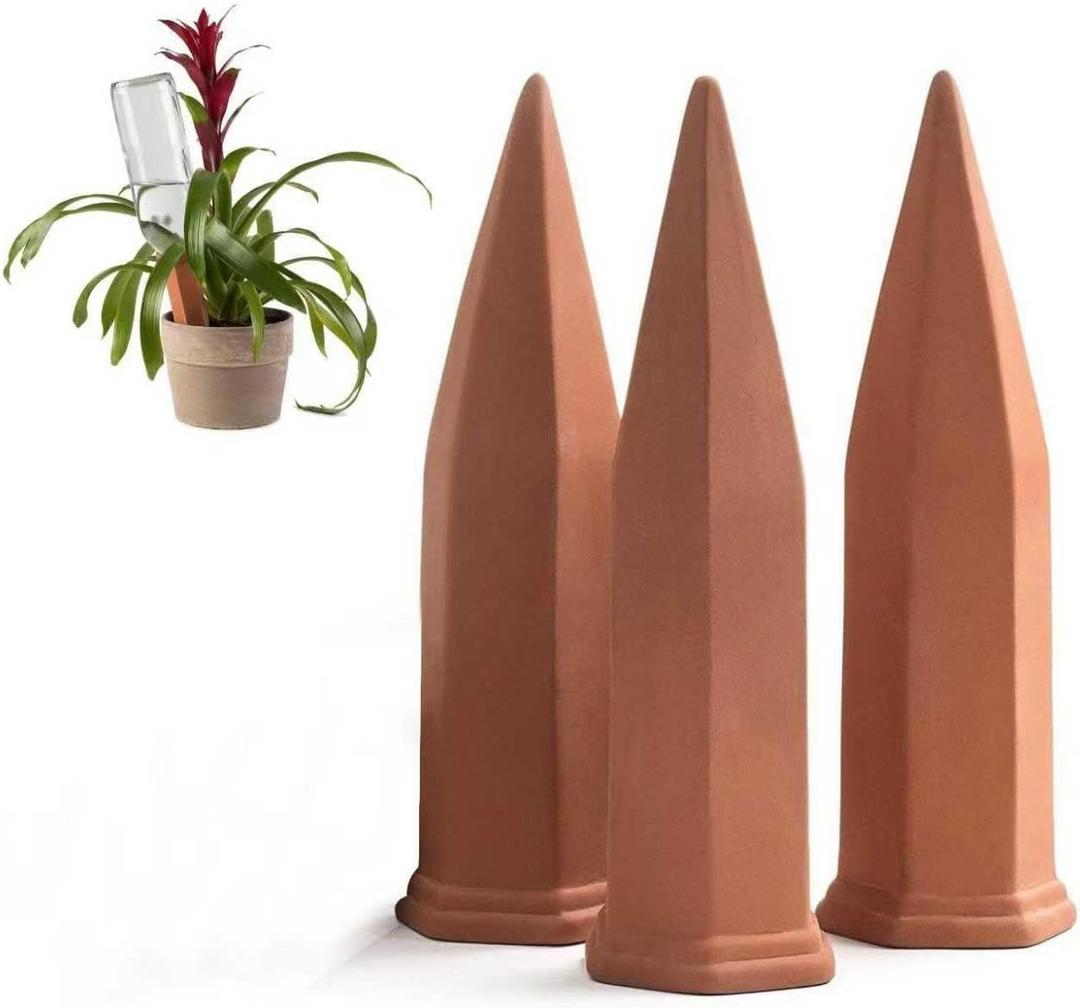 Plant Self-Watering Stakes for Indoor Outdoor Terracotta Watering Spikes for Recycled Wine Bottles to Water at Home or on Vacation (3, Brown)