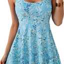 B2prity One Piece Swimdress Swimsuits for Women Tummy Control Swim Dress Cute Modest Skirt Bathing Suit (Large, Teal Floral)