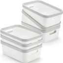 Elsjoy Set of 6 Plastic Storage Bin, 10"x 7"x 4" Classroom Storage Basket Cabinet Storage Bin with Handle, White Shelf Organizer Bins for Bathroom, Office, School