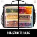 GORILLA GRIP Insulated Lunch Box Bag for Women Men, Large Leakproof Reusable Soft Cooler Bags, Multiple Compartments, Mesh Pockets, Adjustable Strap, Food Tote Keeps Drinks Cold, 8L, 10x9, Black