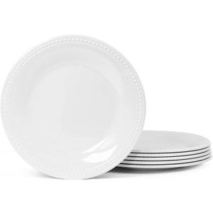 Melamine Beaded Appetizer/Salad/Dessert/Side Plates, Basic White Set of 6, 8.5 inch,Platter, Serving Dishes, Kid-Friendly,Chip and Break-Resistant, Durable, for Indoor and Outdoor, Dishwasher Safe
