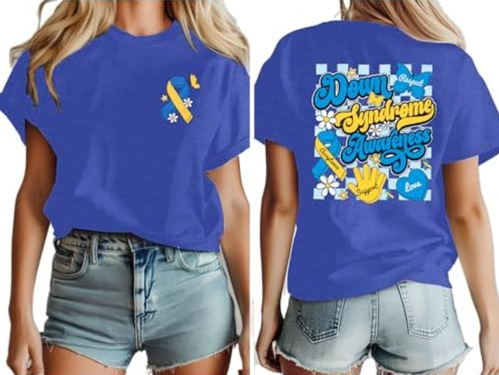 Down Syndrome Awareness Shirts Women Down Syndrome Support Shirt Ribbon Love Heart Graphic Tee Tops, L