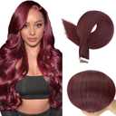 #99J Burgundy Tape in Extensions Human Hair 12 Inch Wine Red Straight Tape in Seamless Extensions Real Human Hair Skin Weft Seamless Invisible Unprocessed Virgin Remy Hair 45g 10 Pcs
