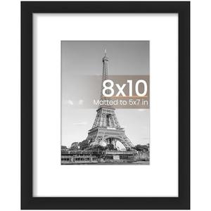 Upsimples 8x10 Picture Frame, Display Pictures 5x7 with Mat or 8x10 Without Mat, Wall Hanging Photo Frame, Black, 1 Pack