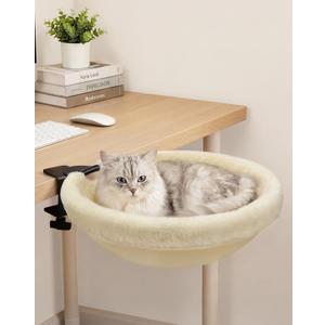 Petcozife Cat Desk Bed, 16"x16" Sturdy Rotating Cat Bed for Desk with Removable Washable Soft Fabric Hammock Cover, Stable Holds Up to 50 lbs, Space Saving Cat Perch for Home Office, Game Table